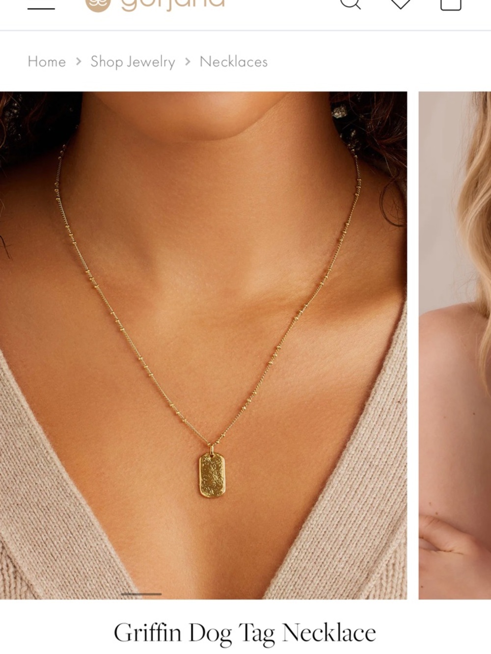 Gorjana Gold Textured Dog Tag Pendant Necklace